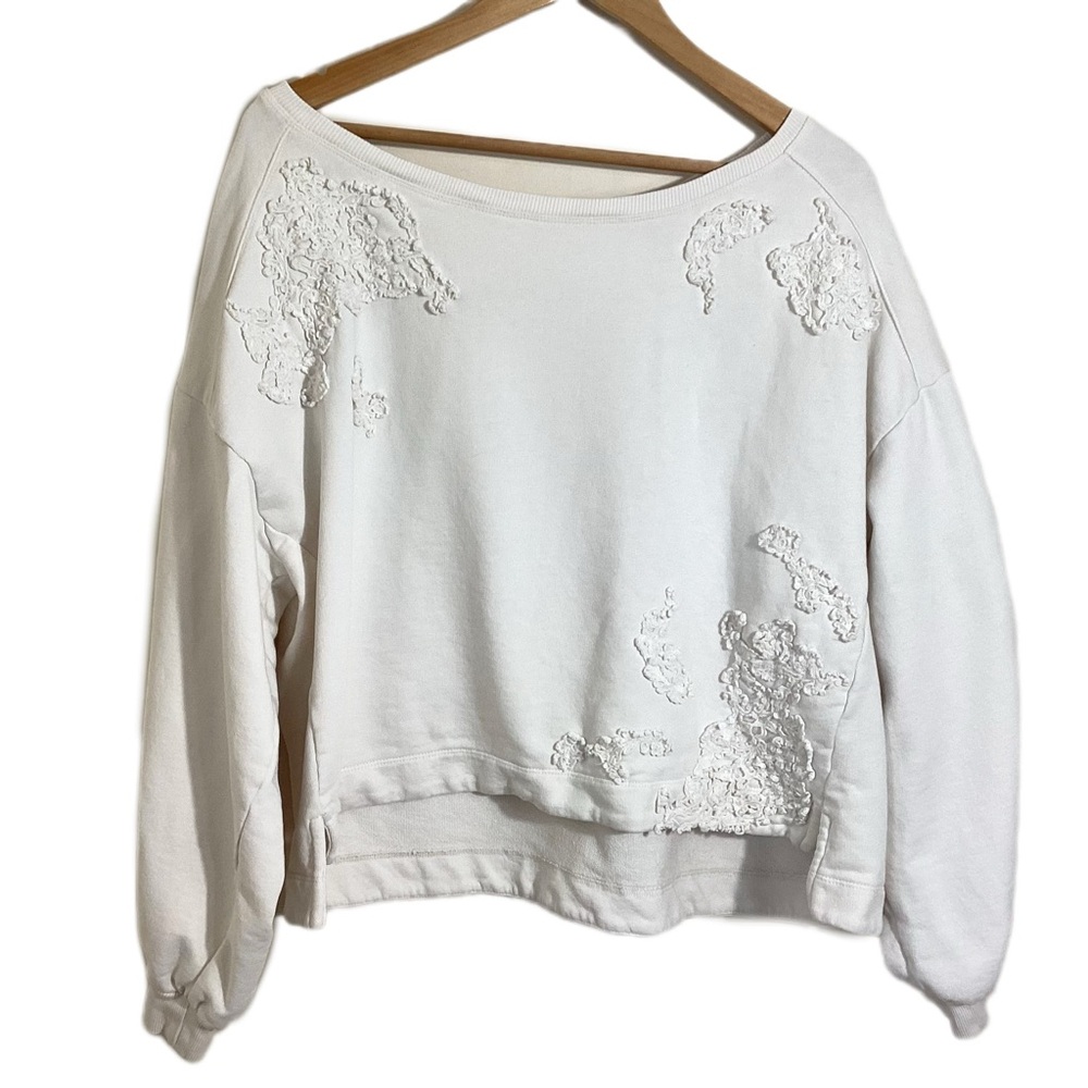 By Anthropologie Crochet Appliqué Pullover Size XL Cream